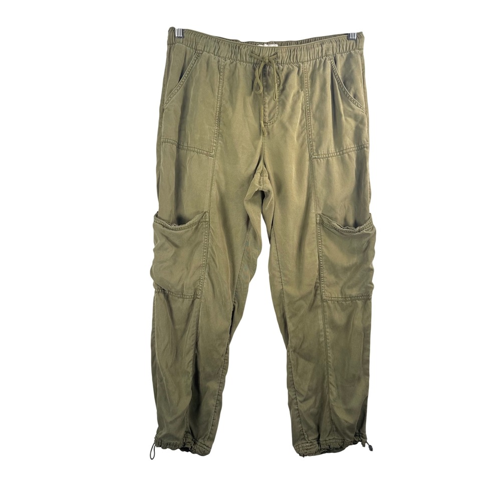 Nicole Miller Cargo joggers M Olive Green Utility Tencel chambray relaxed
